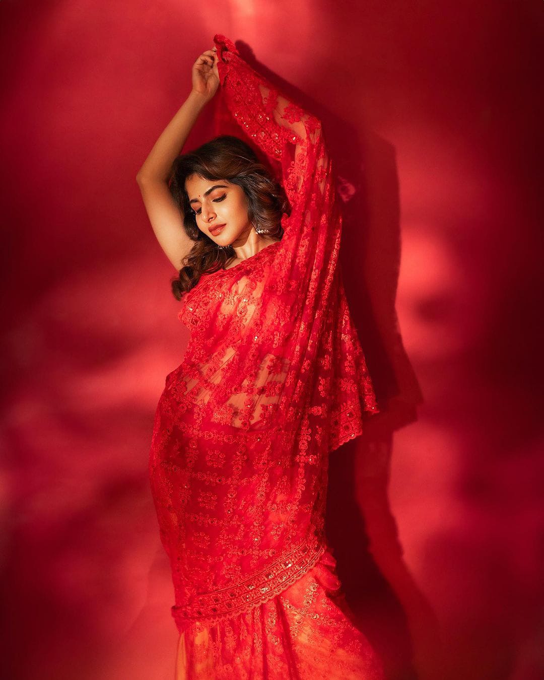 Pure soft organza silk saree (Red)