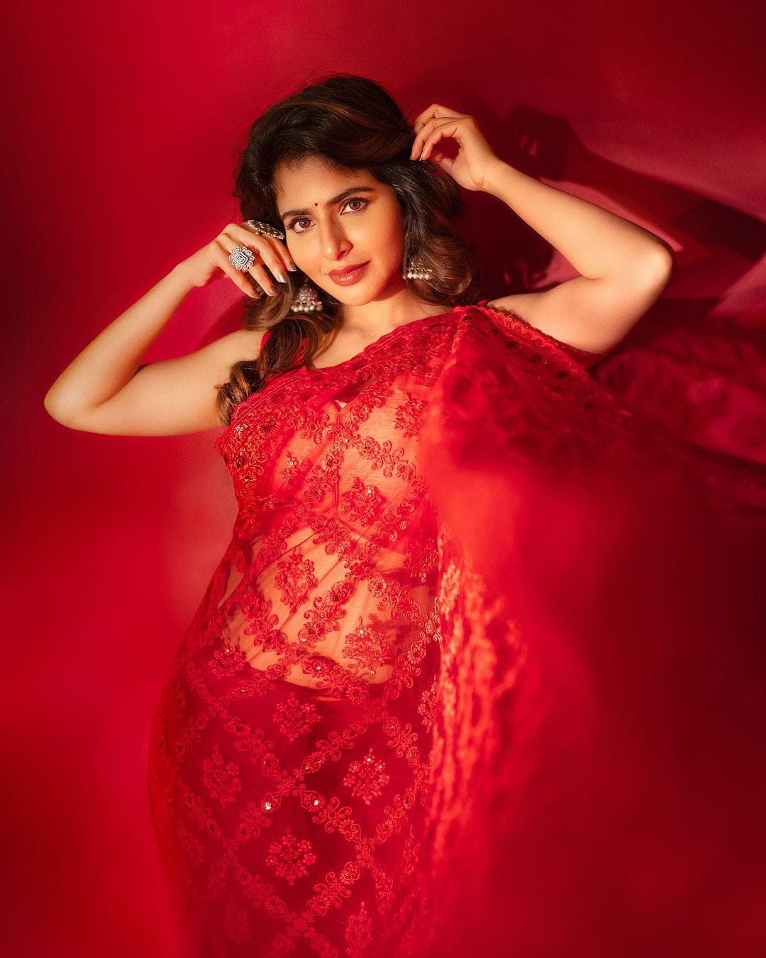 Pure soft organza silk saree (Red)