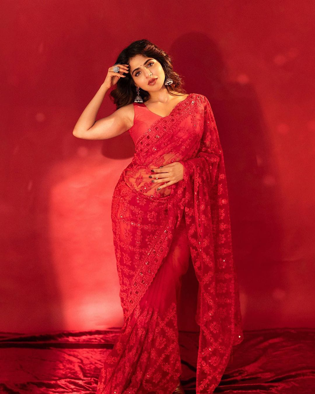 Pure soft organza silk saree (Red)