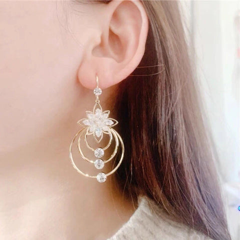 Crystal Lotus Hoop Earrings