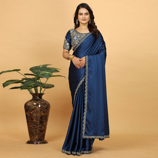 Satin Saree With Sequins Embroidered Border