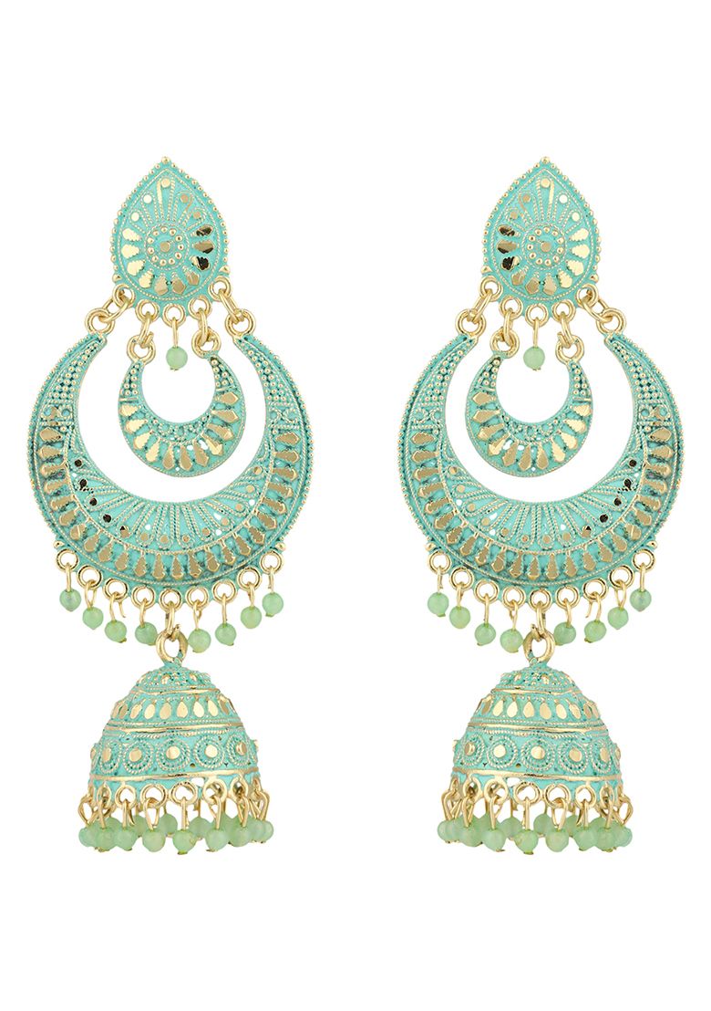 Sea Green Bead Chandbali Earrings