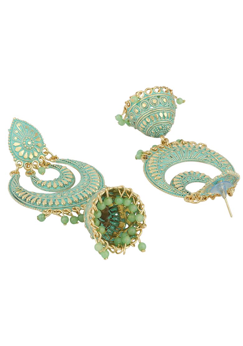 Sea Green Bead Chandbali Earrings