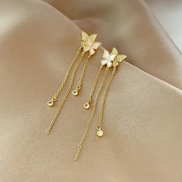 Butterfly Long Chain Tassel Earrings