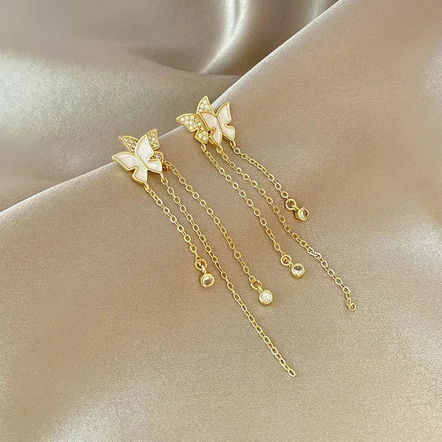 Butterfly Long Chain Tassel Earrings