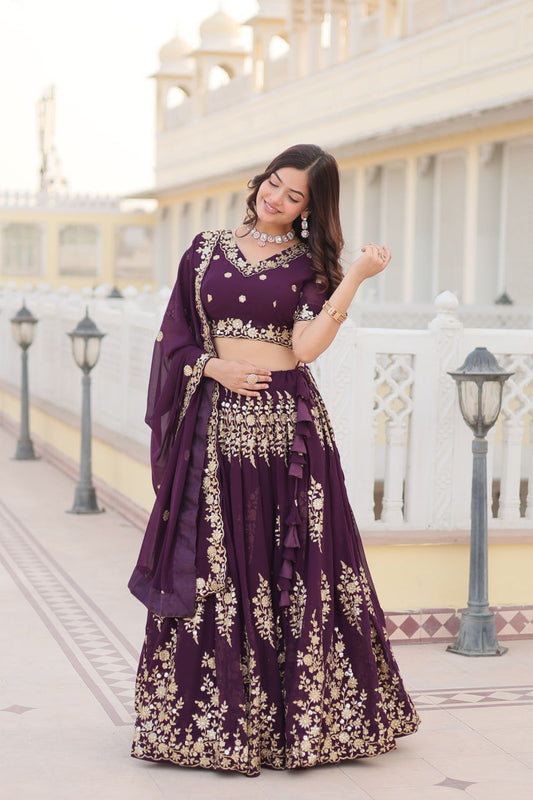 Wine Wedding Lehenga Choli With Dupatta