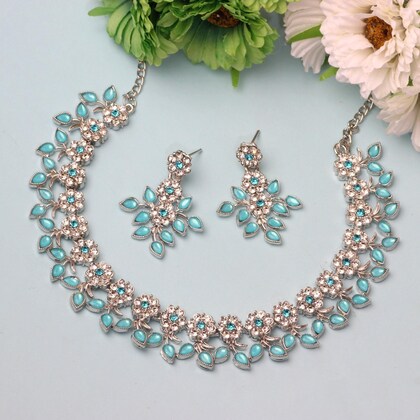 Rhodium Plated Alloy Earring and Necklace Set